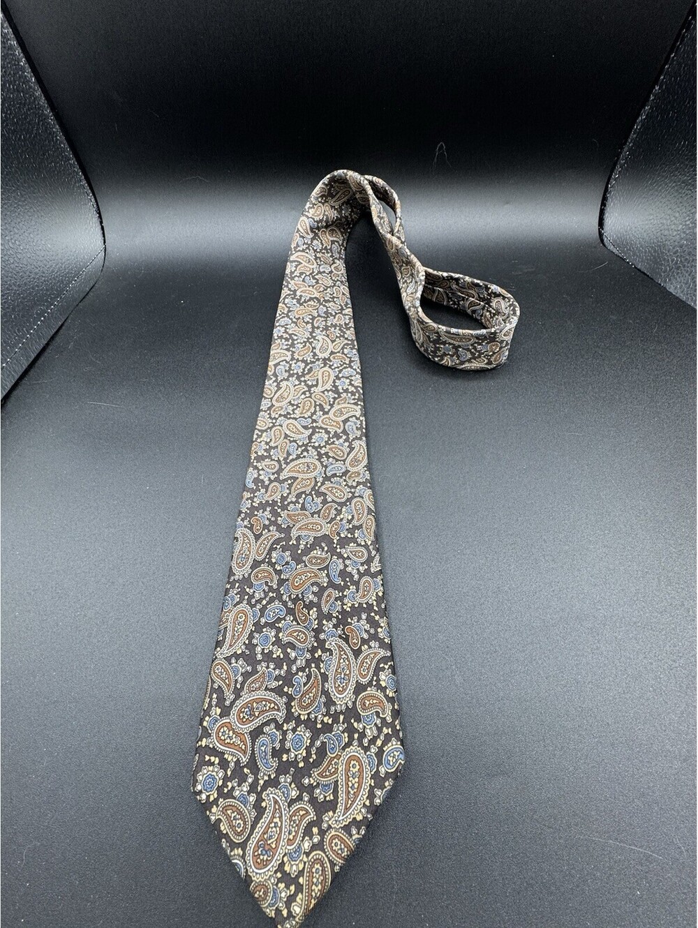 Vintage Hathaway Waterville Maine Silk Tie Paisley Brown Blue Mens 56”